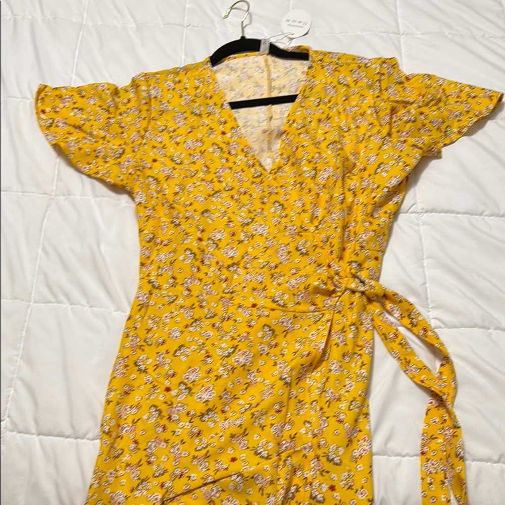 Floral Yellow Wrap Dress